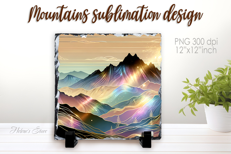 Magic mountains slate design png | Fanatsy night landscape