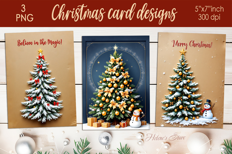 3d Christmas tree printable card|Retro Christmas designs png