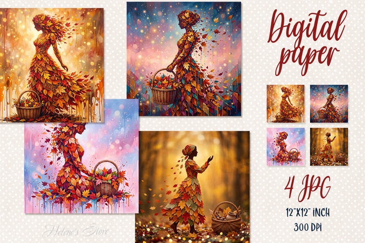 Beautiful Autumn Lady digital papers jpeg |Scrap booking