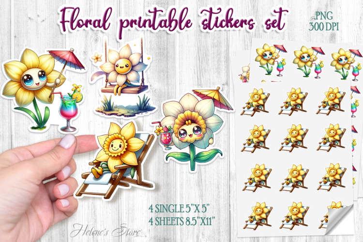 Funny flowers Sticker Design |Cute summer stickers template