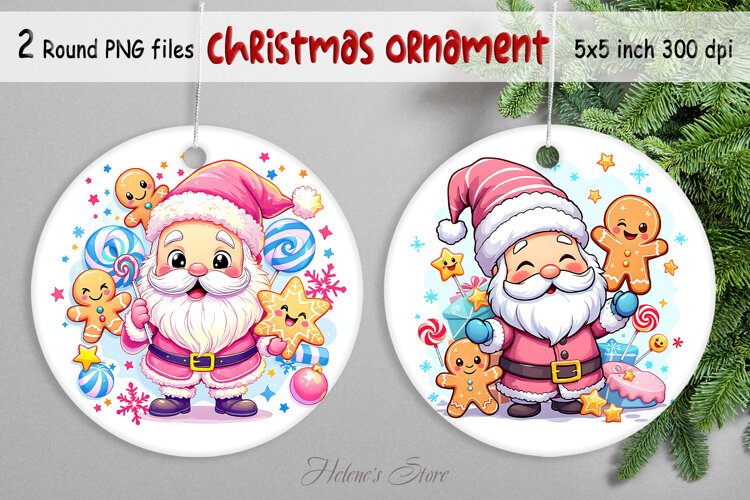 Funny Christmas ornament png|Santa Claus and Gingerbread man example image 1