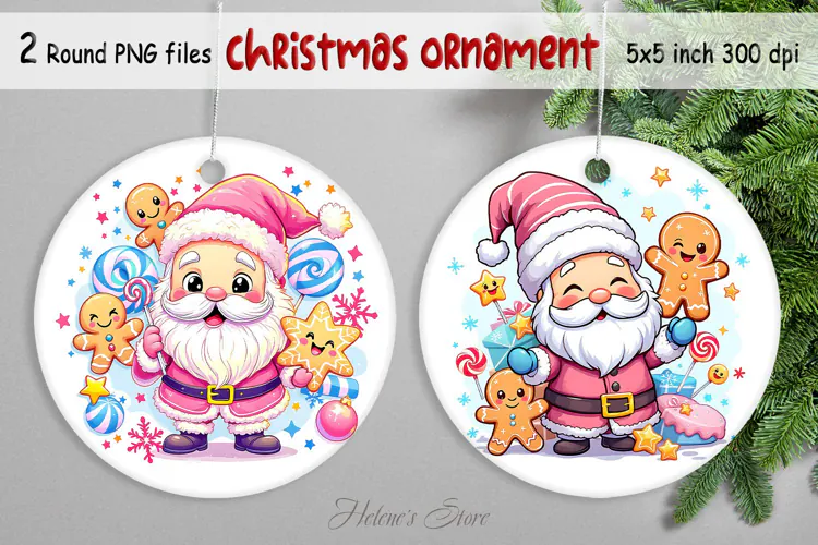 Funny Christmas ornament png|Santa Claus and Gingerbread man