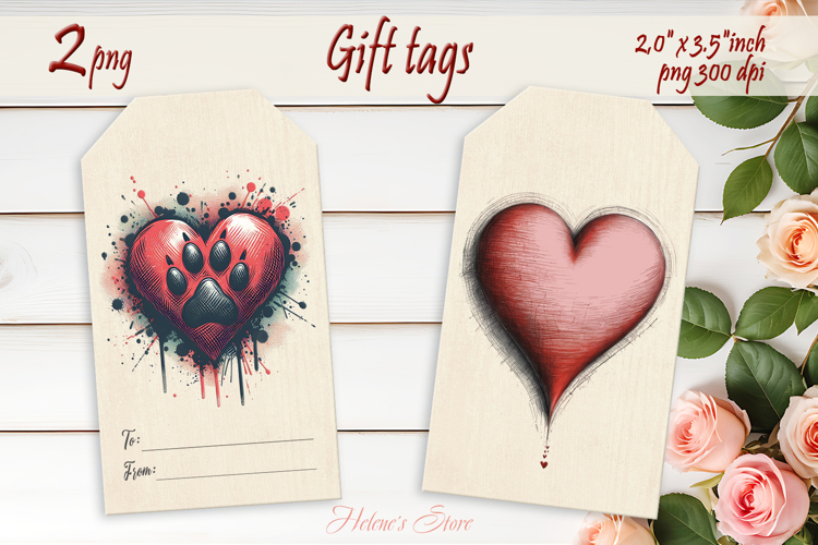 Lover dog paw Gift Tags| Scetch heart labels| Pets label png