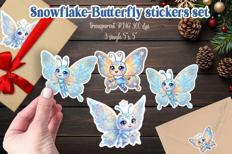 Snowflake Butterfly gifts stickers | Merry Christmas designs