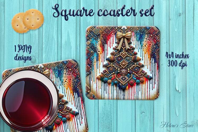 Christmas tree square coasters wrap sublimation designs png