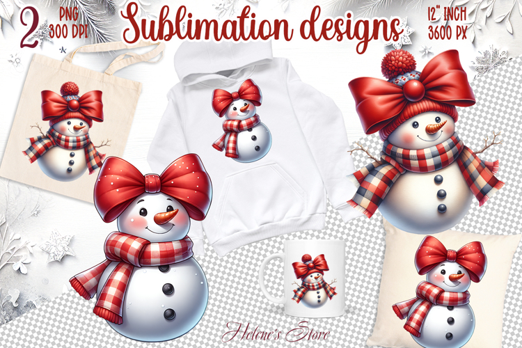 3d funny snowman coquette bows sublimation designs png