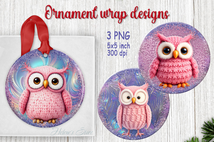 Christmas owl bird round ornament designs|Pink forest animal