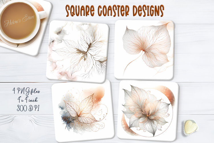 Beautiful gold autumn leaves square coasters design png