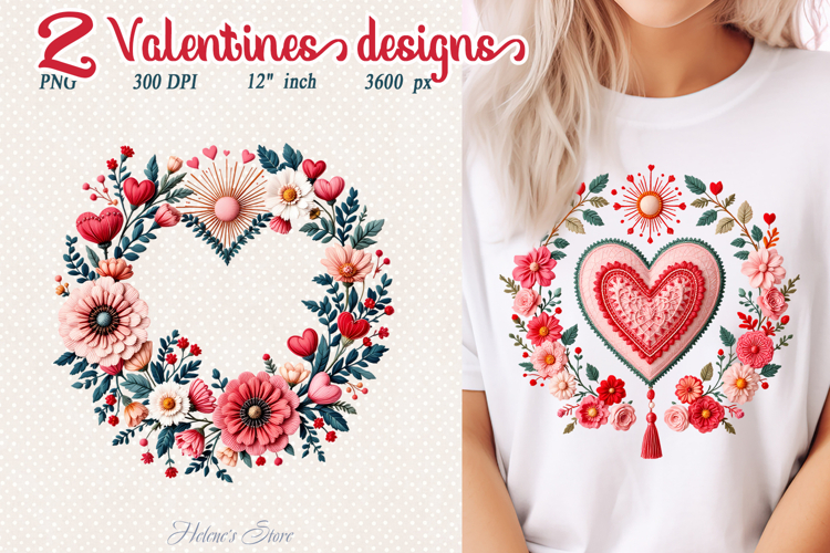 Boho Pastel Valentine red hearts and flowers sublimation png