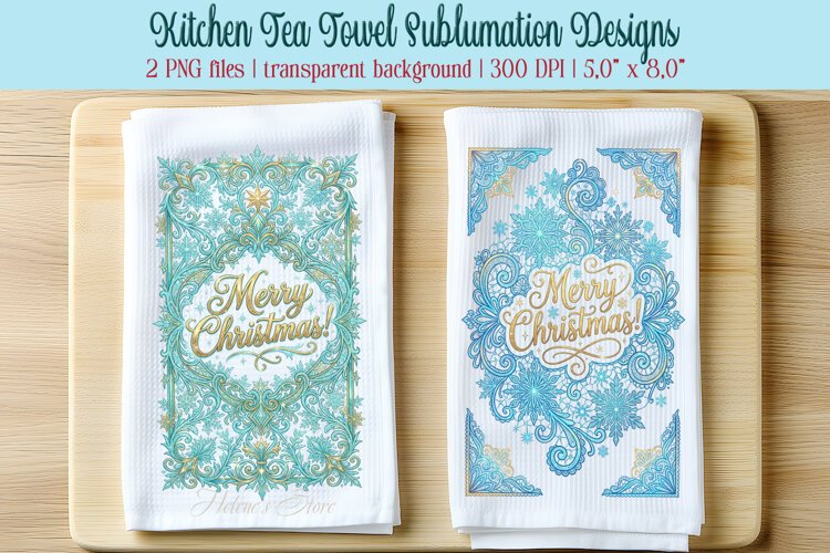 Merry Christmas kitchen tea towel sublimation designs png example image 1