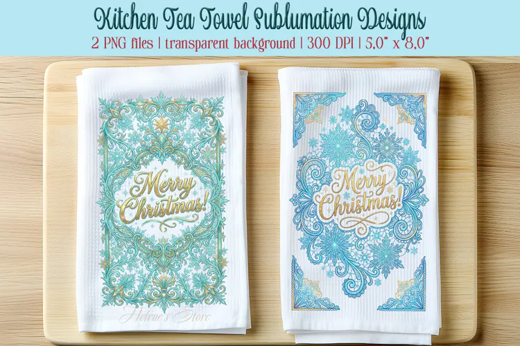 Merry Christmas kitchen tea towel sublimation designs png