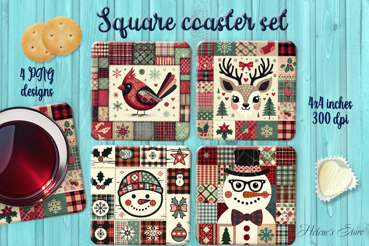 Rustic Christmas Patchwork square coasters wrap sublimation
