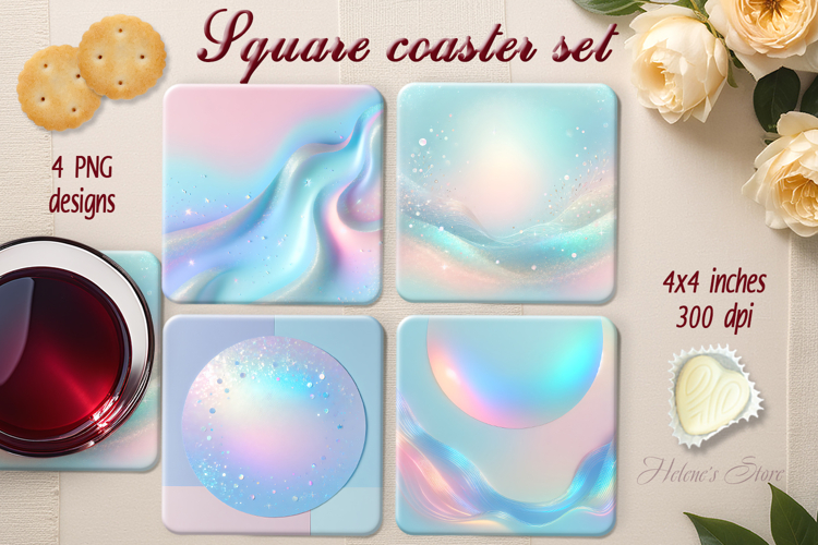 Pastel blue lilac abstract square coaster sublimation png
