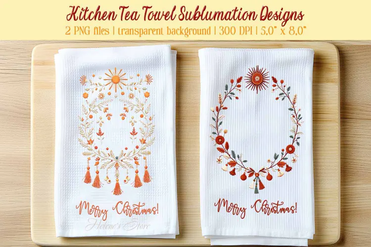 Christmas boho sublimation kitchen tea towel png |Dish towel