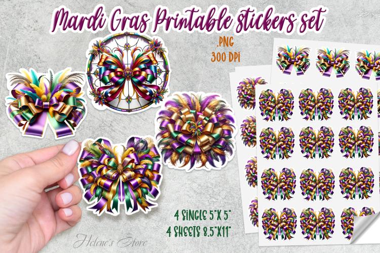 Mardi Gras coquette bow printables stickers and sheet