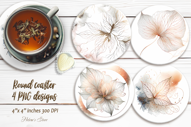 Watercolor Golden Leaves round coaster sublimation designs