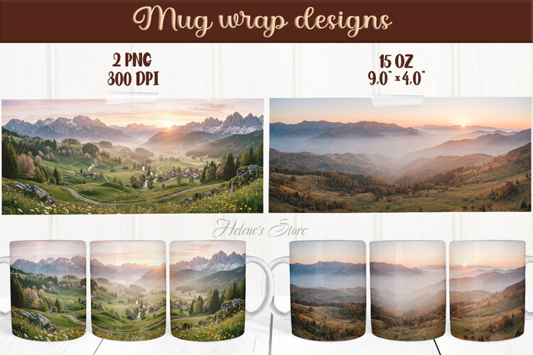 Mountains mug wrap sublimation | Mountains camping mug wrap example image 1