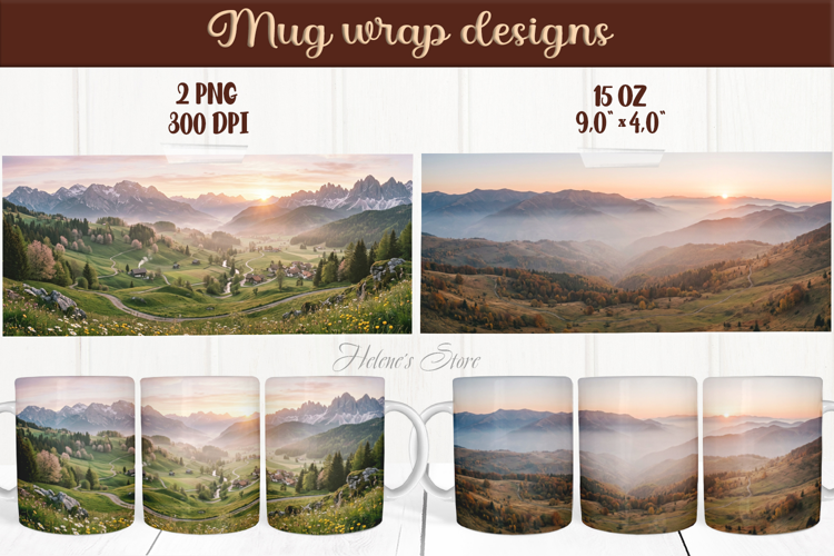 Mountains mug wrap sublimation | Mountains camping mug wrap