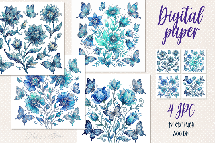 Whimsical flowers digital papers jpeg |Floral Scrap booking