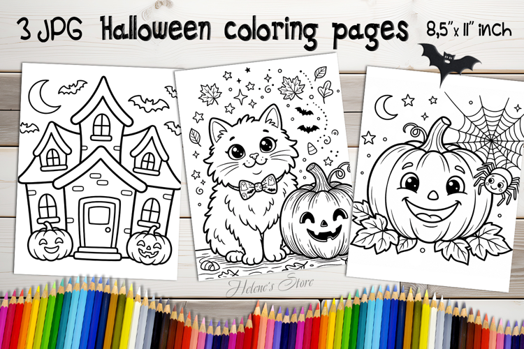 Cute Halloween Coloring Pages | Kids Coloring Book Print