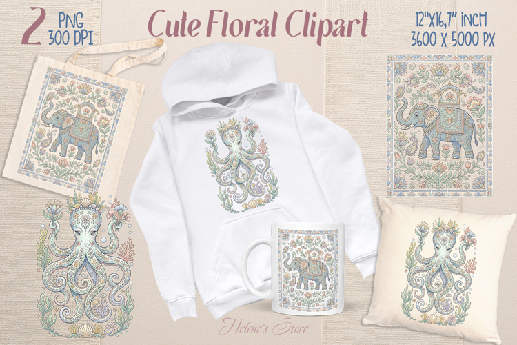 Pastel floral animals sublimation design png | Cute clipart