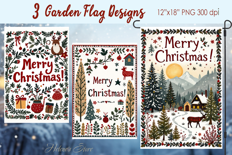 Merry Christmas doodle Garden Flag Sublimation design png