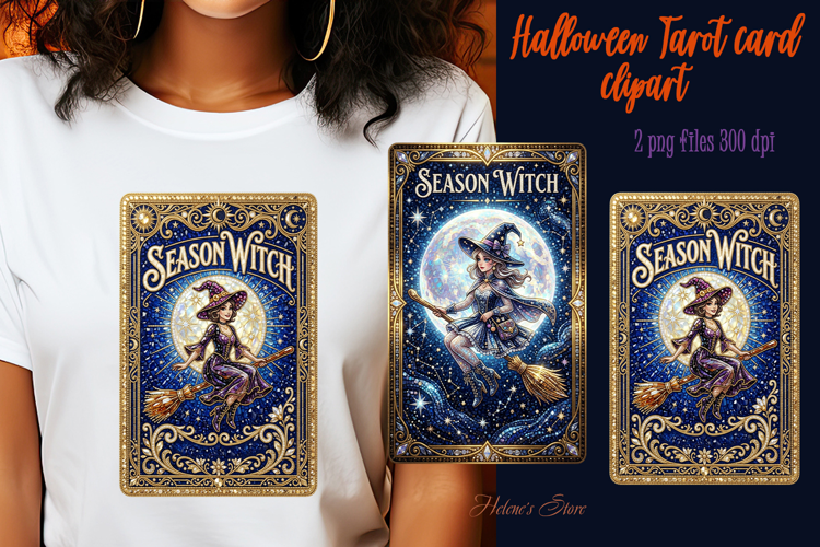 Cute Halloween Witch sublimation design| Tarot card clipart