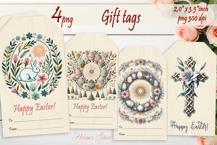 Easter cross Gift Tags|Happy Easter labels|Boho pastel label