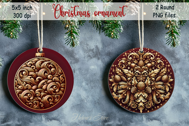 Christmas vintage round ornament sublimation designs PNG