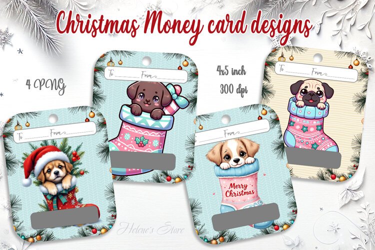 Cute Christmas Puppy Money Card PNG | 4 Designs example image 1