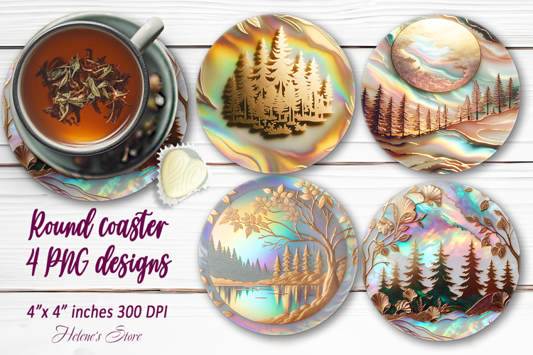 Golden forest pattern round coaster sublimation designs png