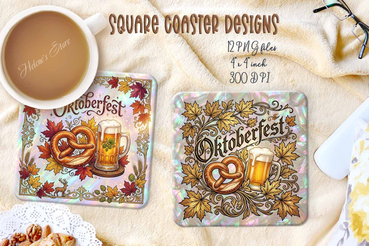 Octoberfest square coasters sublimation design png | Prost