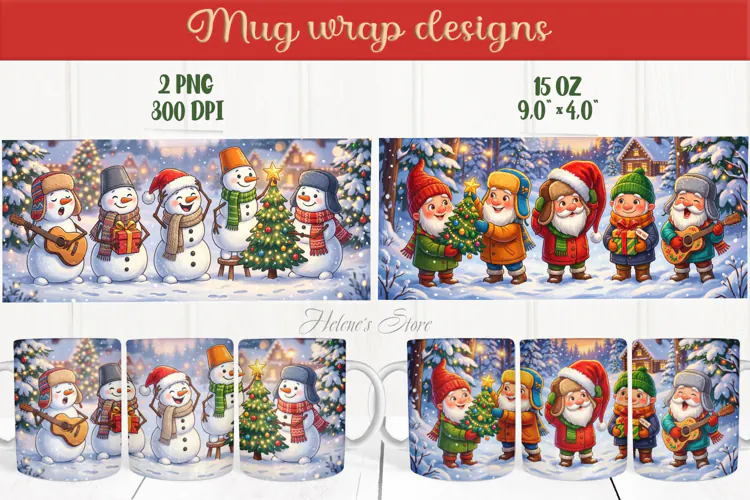 Christmas mug wrap png| Cute snowmen mug sublimation designs