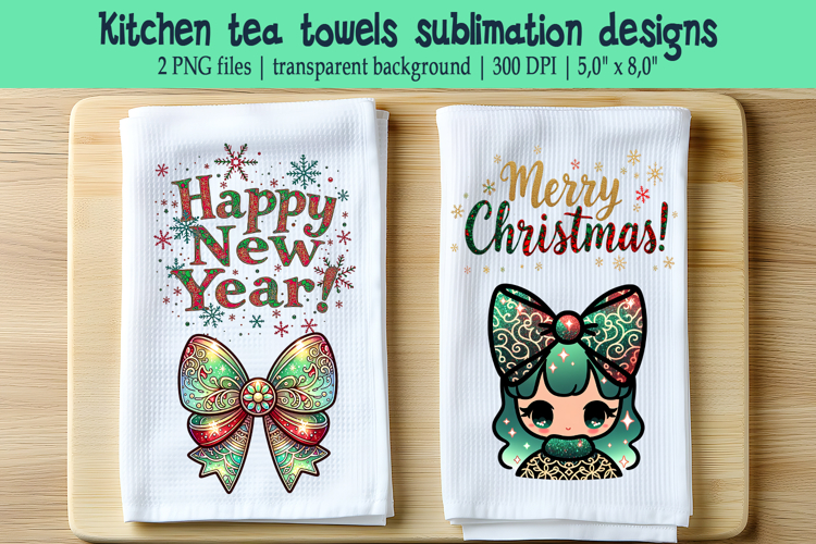 Christmas Coquette bows sublimation kitchen tea towel png