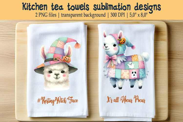 Witch hat llama and Halloween quote kitchen tea towel design