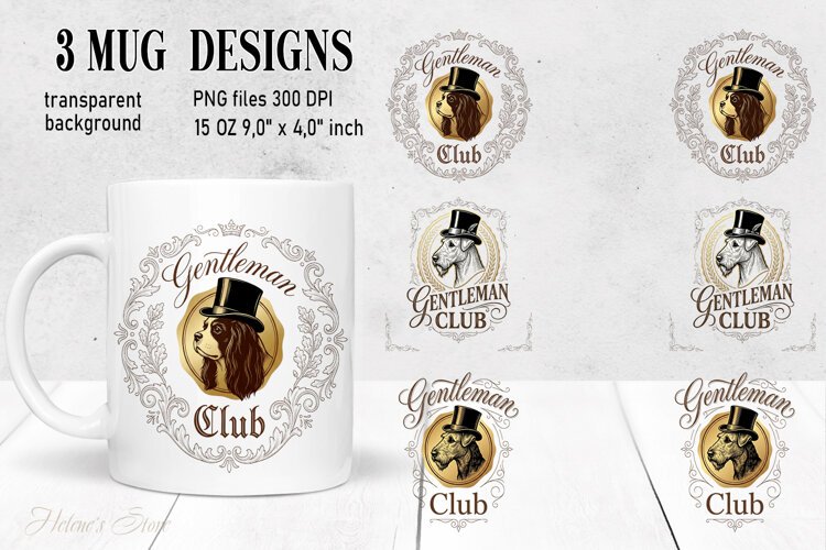 Gentlemen Club Dog mug wrap sublimation 15 oz |British Style example image 1