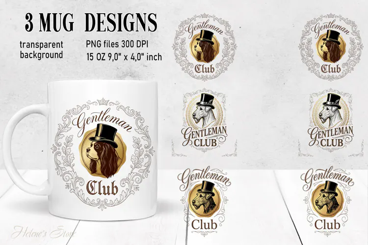 Gentlemen Club Dog mug wrap sublimation 15 oz |British Style
