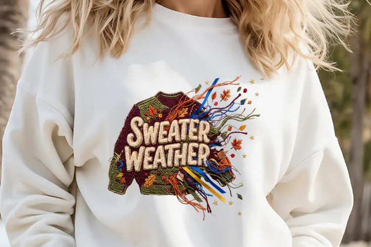 Sweater Weather Chenille Embroidered Patch Puffy Autumn PNG