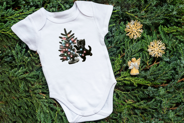 Christmas lights & black cat clipart| Winter t shirt designs