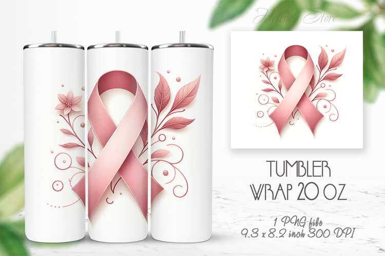 Breast cancer awareness ribbon tumbler 20oz wrap sublimation