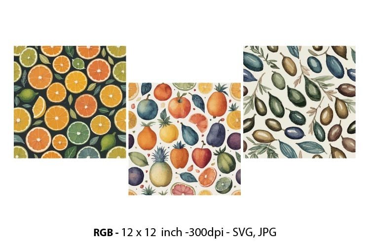 seamless pattern olives , oranges, fruits, food watercolor example image 1