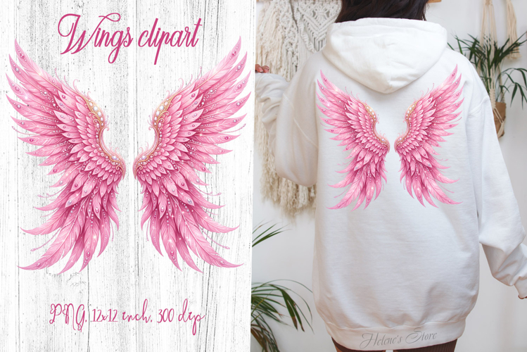 Pink Angel Wings sublimation design|Luxurious wing clipart