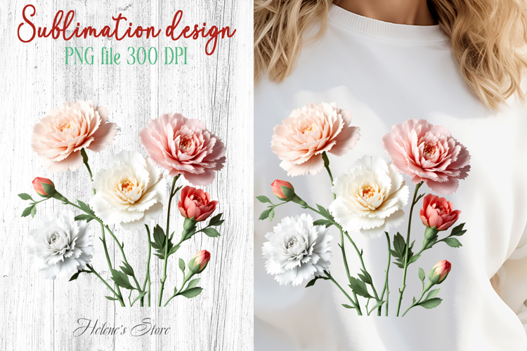 Carnations flowers sublimation design png | Floral clipart