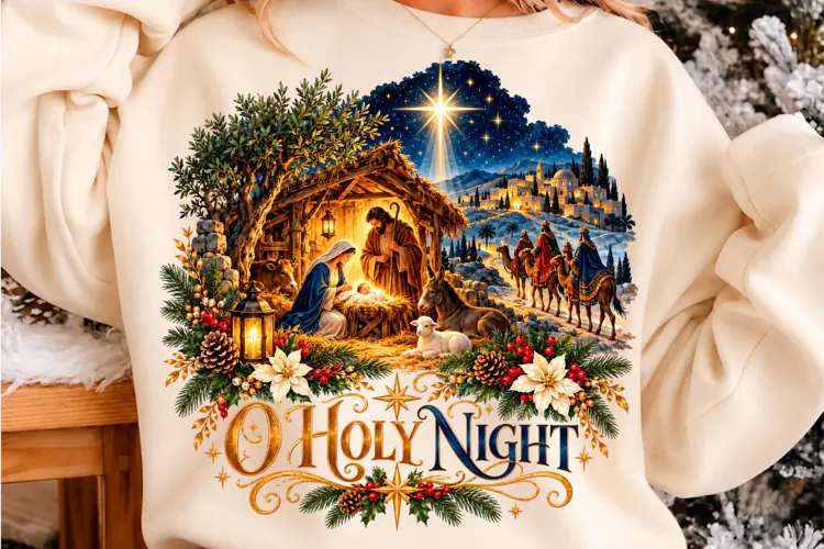 O Holy Night Nativity Christmas Sublimation PNG