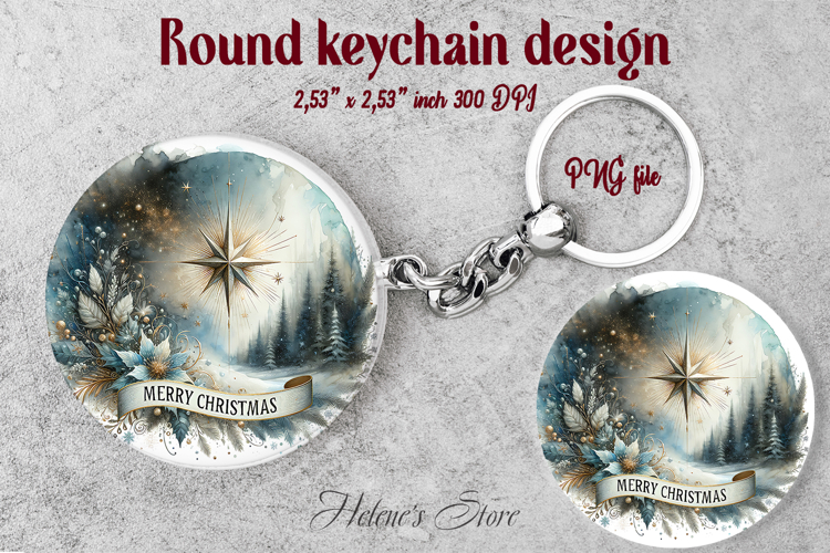 Christmas round keychain design |Christmas star Car coaster