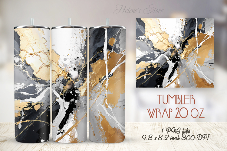 3D splash gold & black paint straight tumbler 20oz wrap png