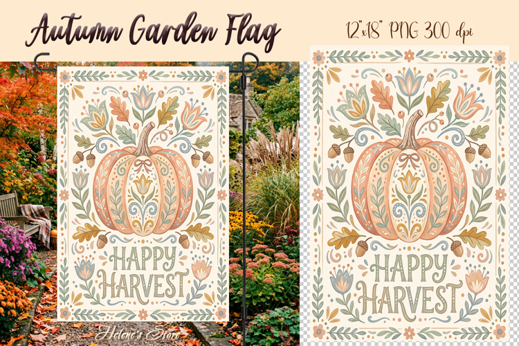 Happy Harvest Garden Flag Sublimation | Autumn garden design