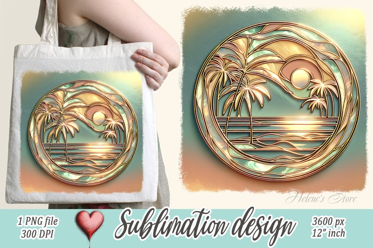 Gold summer beach palm tree sublimation designs |Pearl ocean