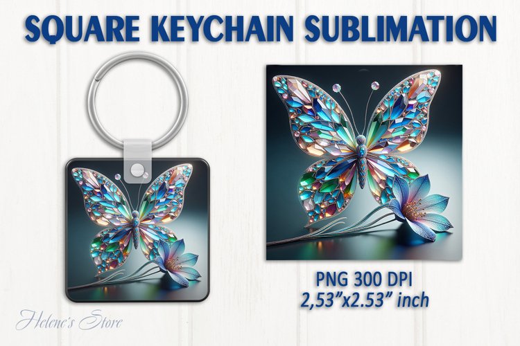 3d Crystal butterfly keychain sublimation | Square keychain