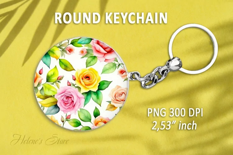 Floral round keychain sublimation| Flowers Rose Car coaster